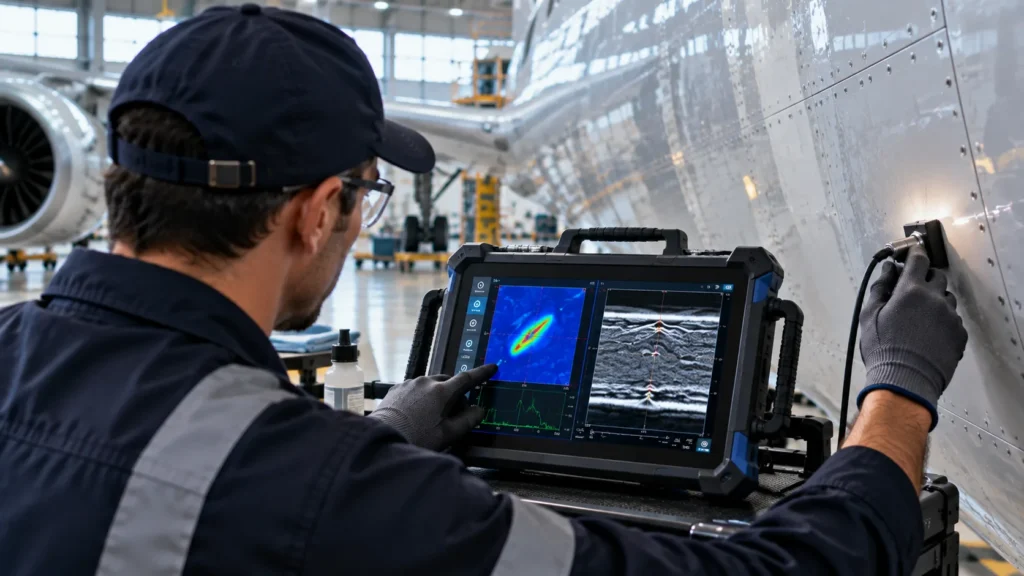 Inspección NDT de fuselajes con Eddy Current y ultrasonido