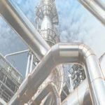 Industrial pipeline system with digital overlay highlighting integrity monitoring and asset management for oil and gas infrastructure.