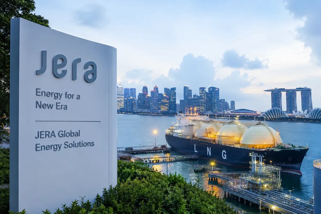 JERA impulsa su estrategia global de GNL desde Singapur con una terminal de gas natural licuado y un buque metanero frente al distrito financiero