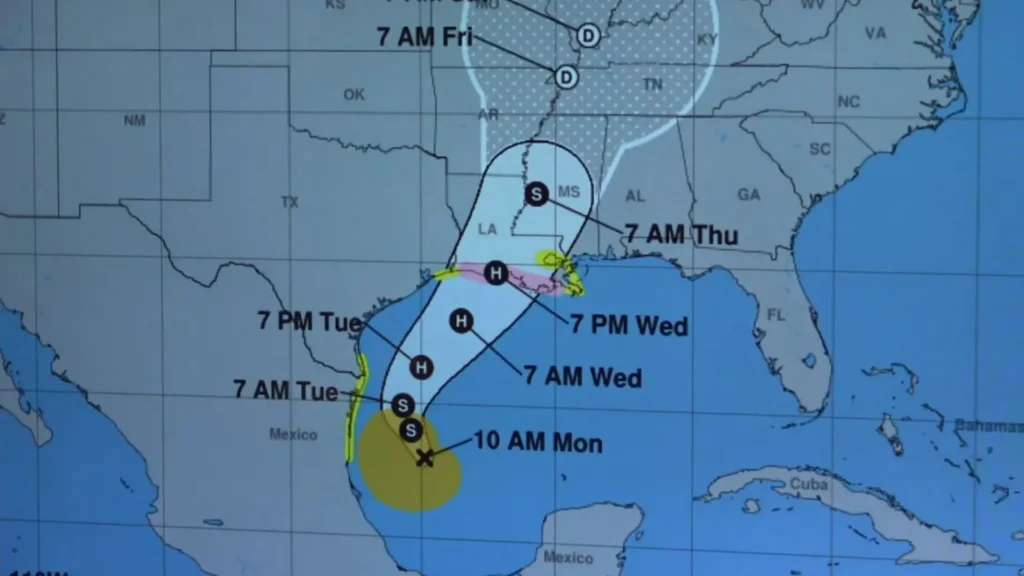 La acción de evacuar plataformas marinas por la tormenta tropical Francine