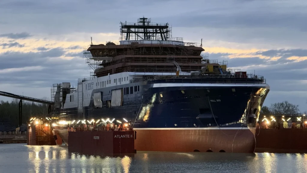 The NKT Eleonora hits the water for the first time at the shipyards in Romania