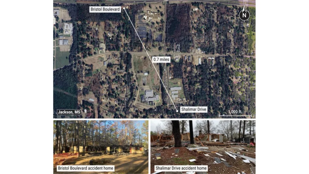 Mapa de las ubicaciones involucradas en la explosión