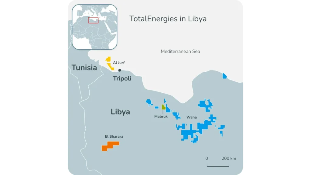 Mapa de operaciones de la empresa TotalEnergies en Libia