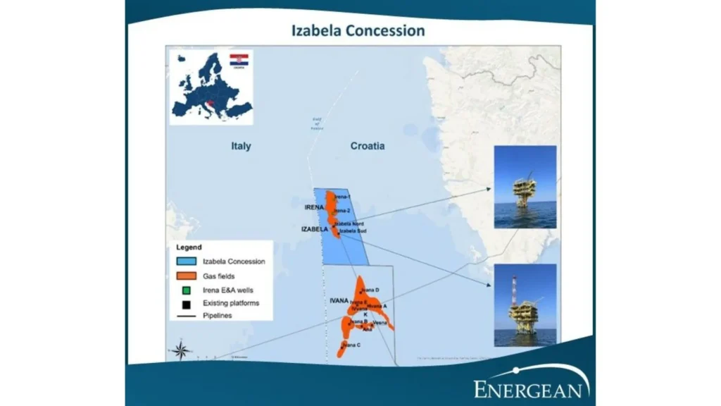 Mapa que abarca los yacimientos Izabela e Irena