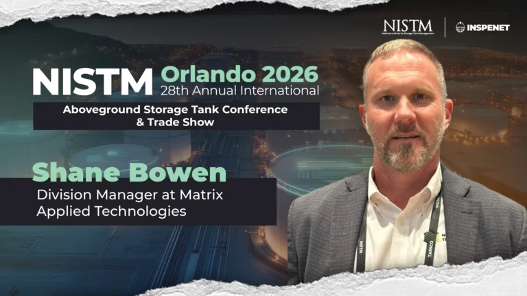 NISTM Orlando 2026 banner featuring an image of Shane Bowen, division manager at Matrix Applied Technologies, against a background of illuminated industrial tanks.