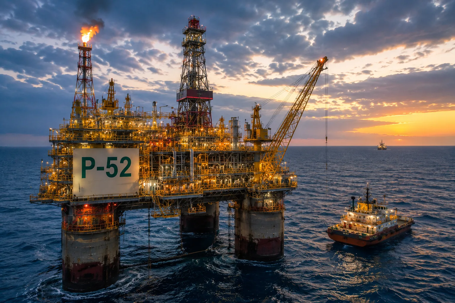 P-52 de Petrobras en el campo Roncador, donde una fuga de gas mantiene detenida la producción mientras avanzan las evaluaciones de los risers