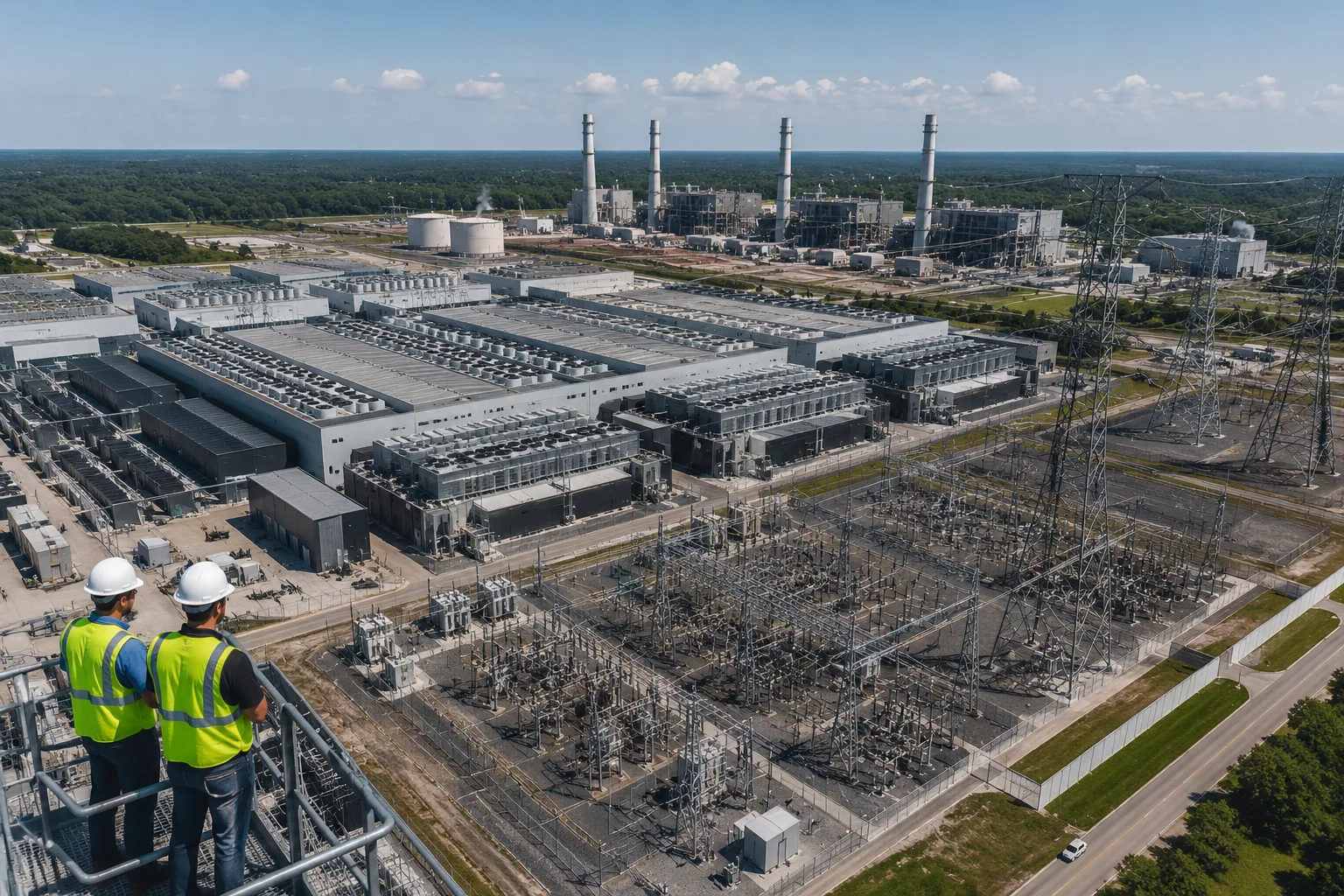 PJM centros de datos con infraestructura eléctrica de alta tensión diseñada para garantizar el suministro energético a instalaciones de inteligencia artificial en Estados Unidos