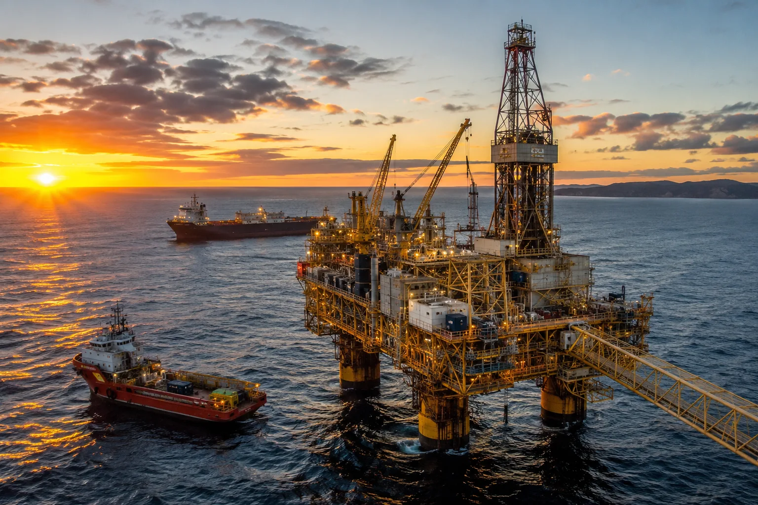 Plataforma de producción durante operaciones en proyectos offshore del Mar del Norte para extracción de petróleo y gas en aguas británicas.