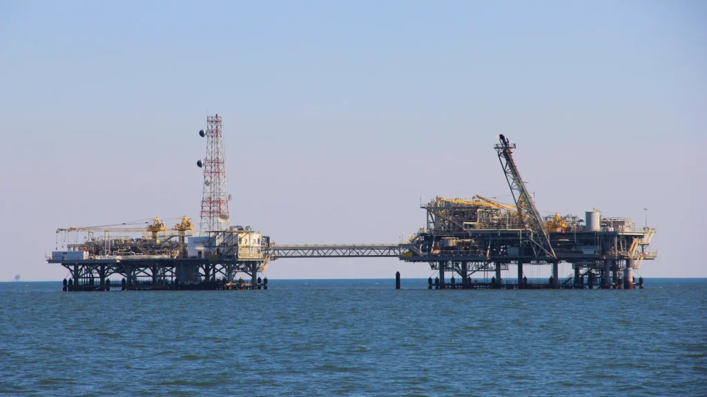 Offshore oil platforms in the Gulf of Mexico, representing critical assets subject to integrity and corrosion challenges.