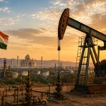 Producción petrolera en India mediante operaciones en un campo maduro con equipos de extracción, infraestructura upstream y tecnologías de recuperación mejorada.