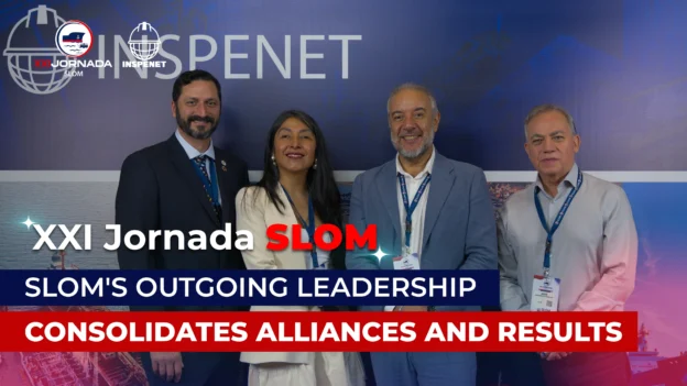 Members of the outgoing SLOM board during the 21st SLOM 2025 Conference, in front of the Inspenet set.