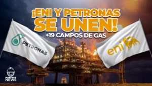 Imagen informativa de Inspenet News sobre la unión de Eni y Petronas para desarrollar más de 19 campos de gas.