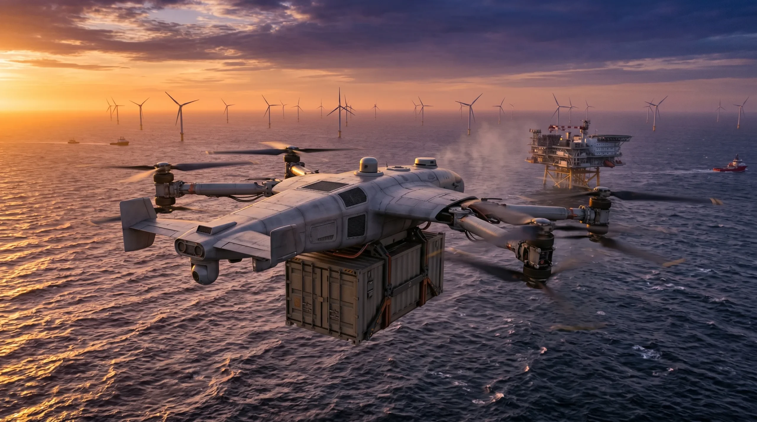 Transporte offshore autónomo impulsa la logística energética con aeronaves eVTOL de carga en instalaciones marinas