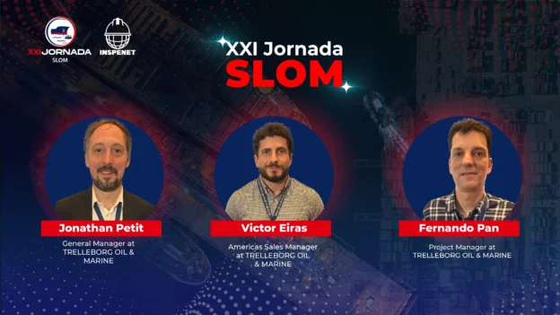 Jonathan Petit, Victor Eiras, and Fernando Pan, representatives of Trelleborg Oil & Marine at the 21st SLOM Conference.