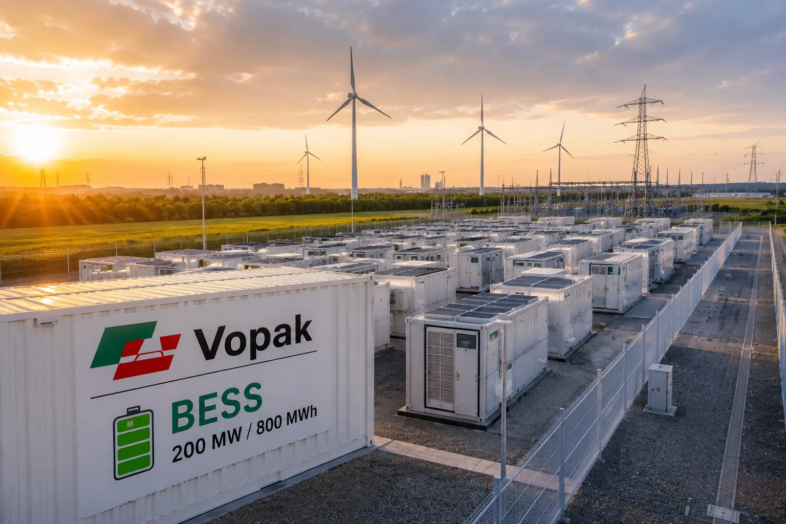 Vopak BESS con sistema de almacenamiento en baterías de 200 MW y 800 MWh conectado a la red eléctrica de Países Bajos