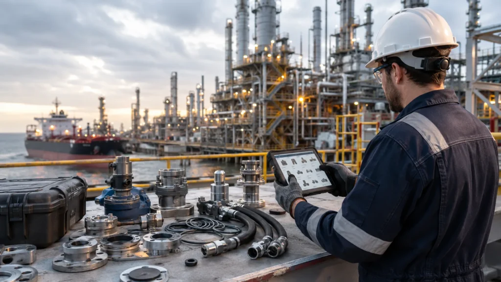 Abastecimiento digital de repuestos críticos para garantizar la disponibilidad de activos en el sector de petróleo y gas.