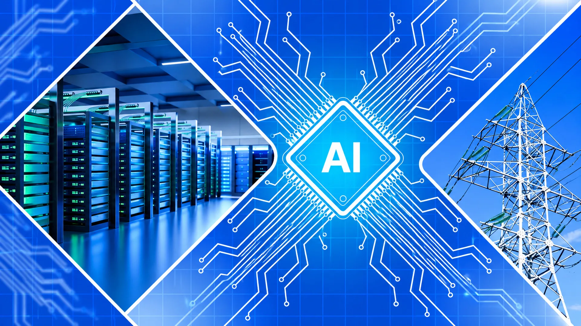 Data centers con inteligencia artificial conectados a la red eléctrica para gestionar de forma flexible su consumo de energía.