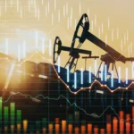 Financial charts and an oil extraction pump representing OPEX optimization through risk analysis and operating costs.