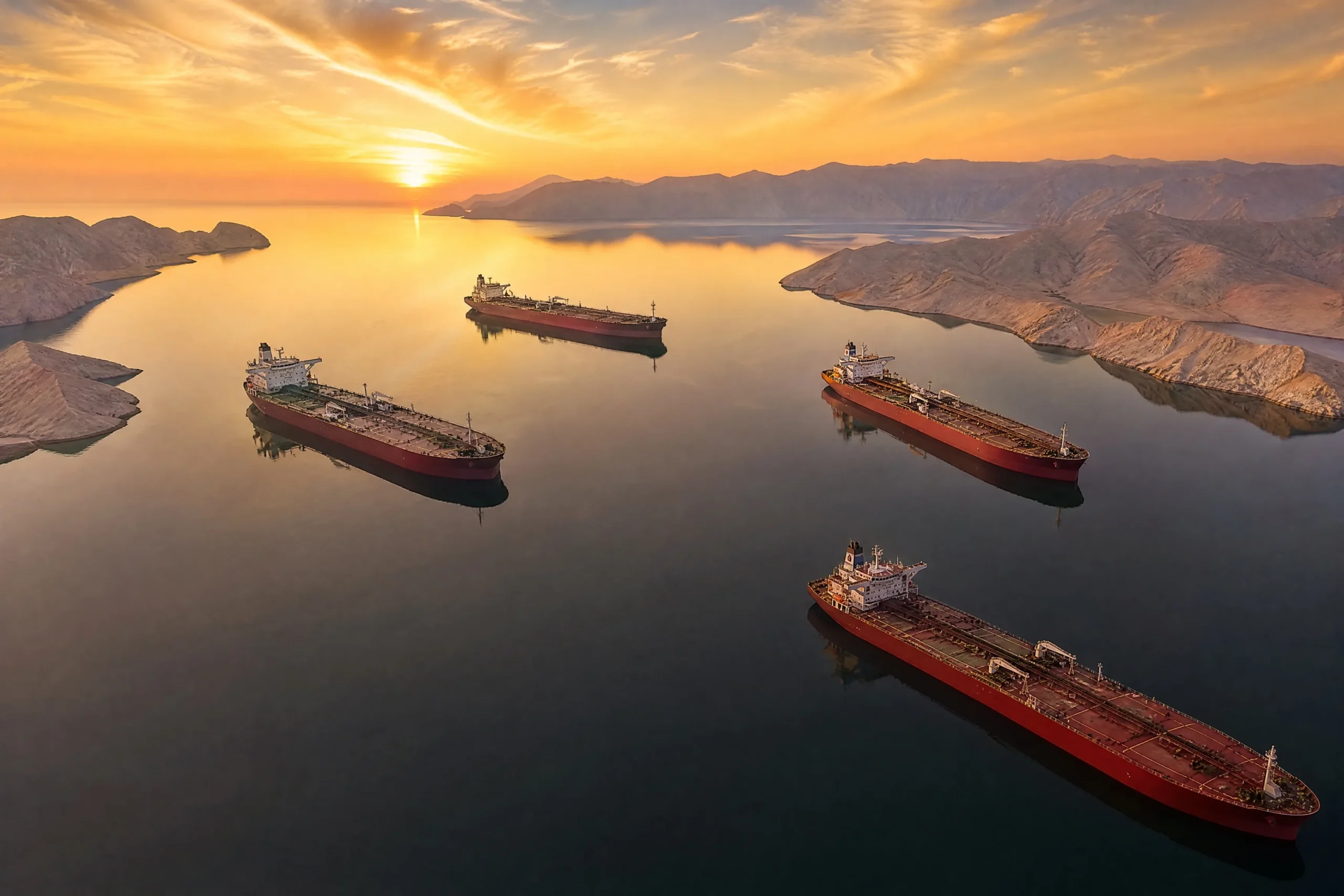 Petroleros transportan crudo por el estrecho de Ormuz, ruta clave para el suministro energético de Japón.