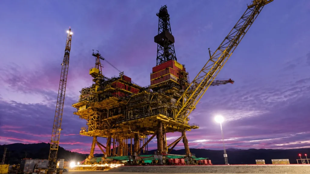 Desmantelamiento offshore de plataforma petrolífera Eider Alpha durante operación de carga integrada en muelle.
