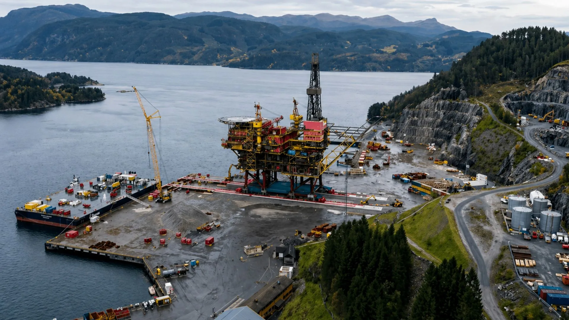 Desmantelamiento offshore de plataforma petrolífera en el Mar del Norte durante operación de carga integrada