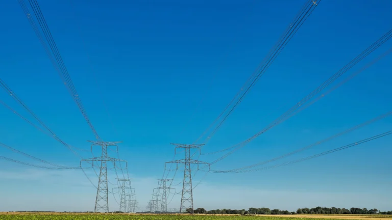 Electricity system europeo con líneas de alta tensión ante condiciones meteorológicas extremas.