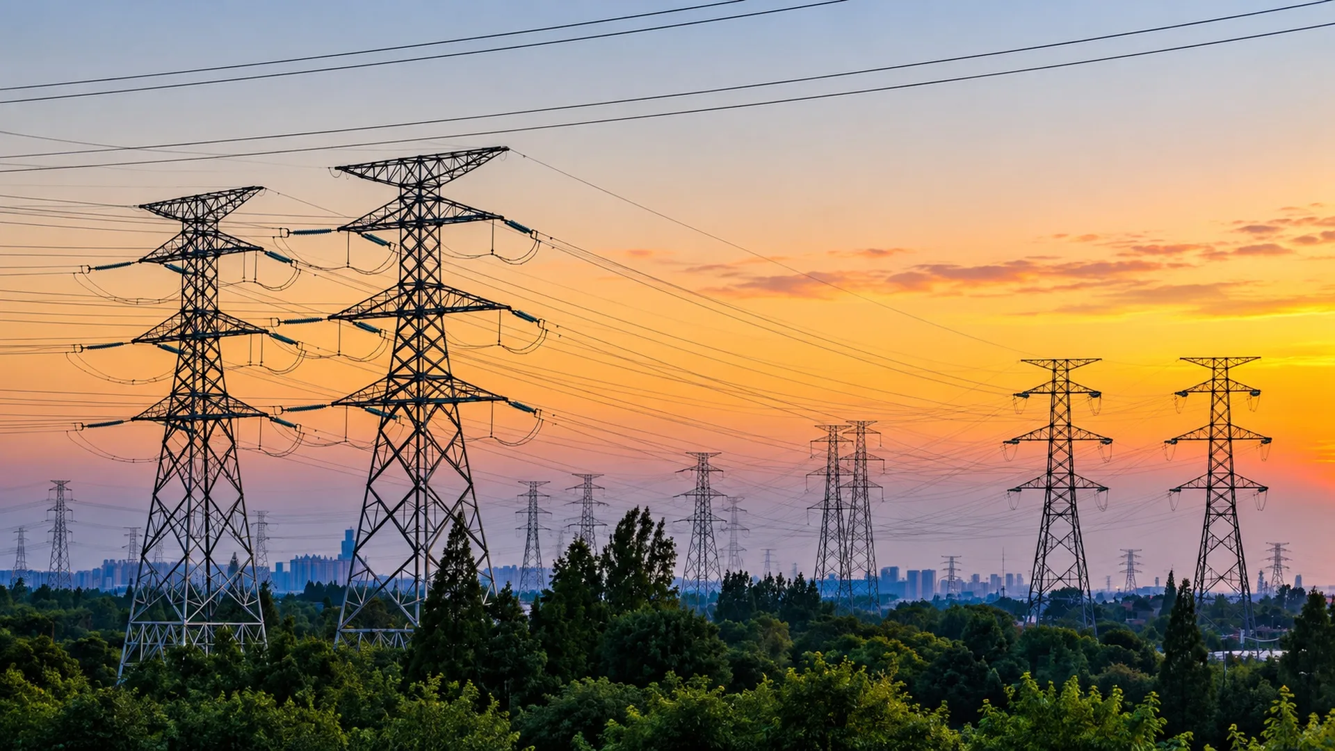 Torres y líneas eléctricas de alta tensión representan el avance de la electrification y la expansión de la infraestructura energética.