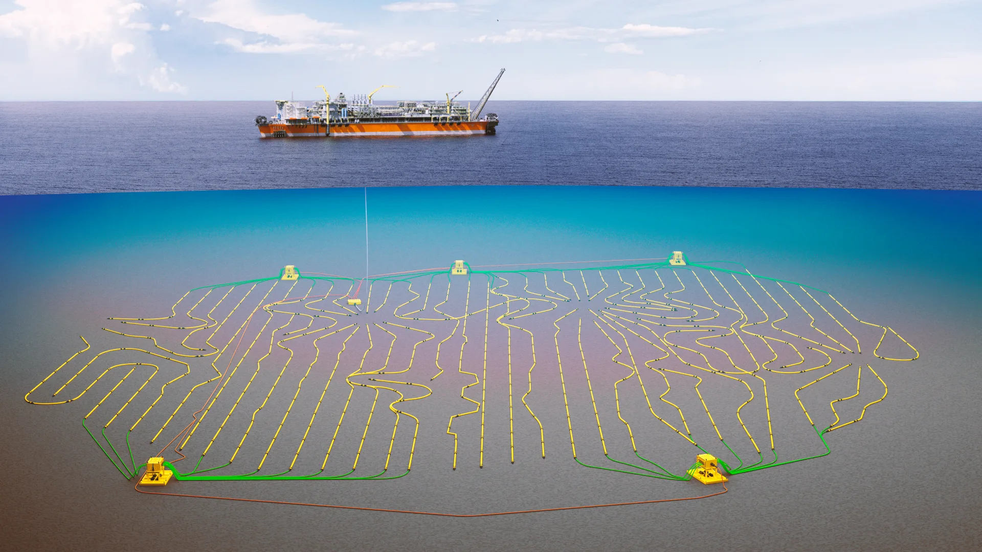Render del sistema de monitoreo sísmico submarino de Petrobras