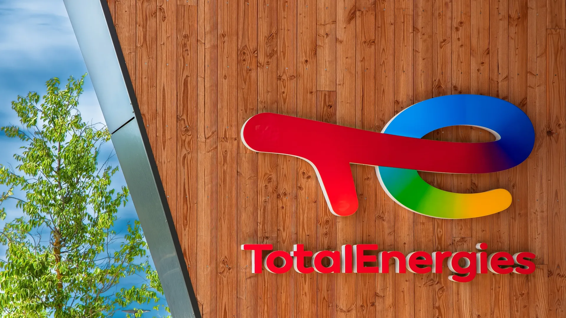 TotalEnergies logo at its corporate headquarters