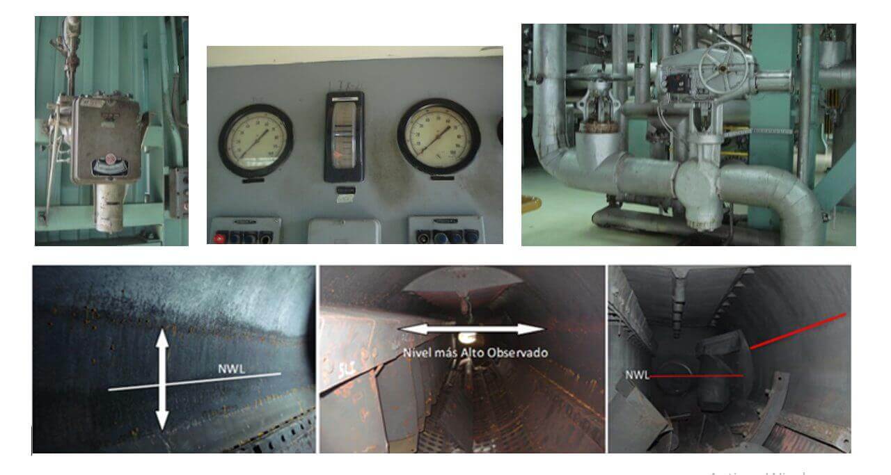 Vista de la instrumentación y sistema de control de una caldera de cogeneración (arriba) y evidencias de sus limitaciones en el control del nivel de agua en el calderín (abajo).