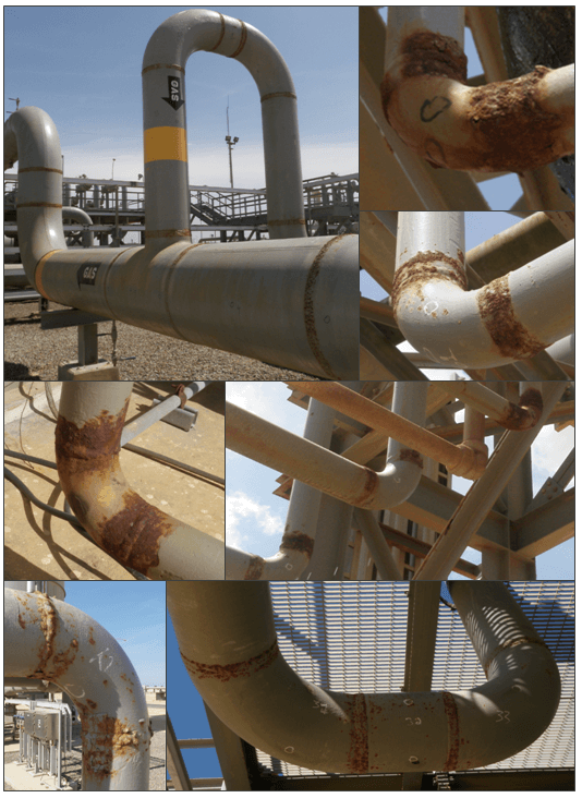 Corroded FW-type welded joints due to poor field cleaning and paint application procedures.