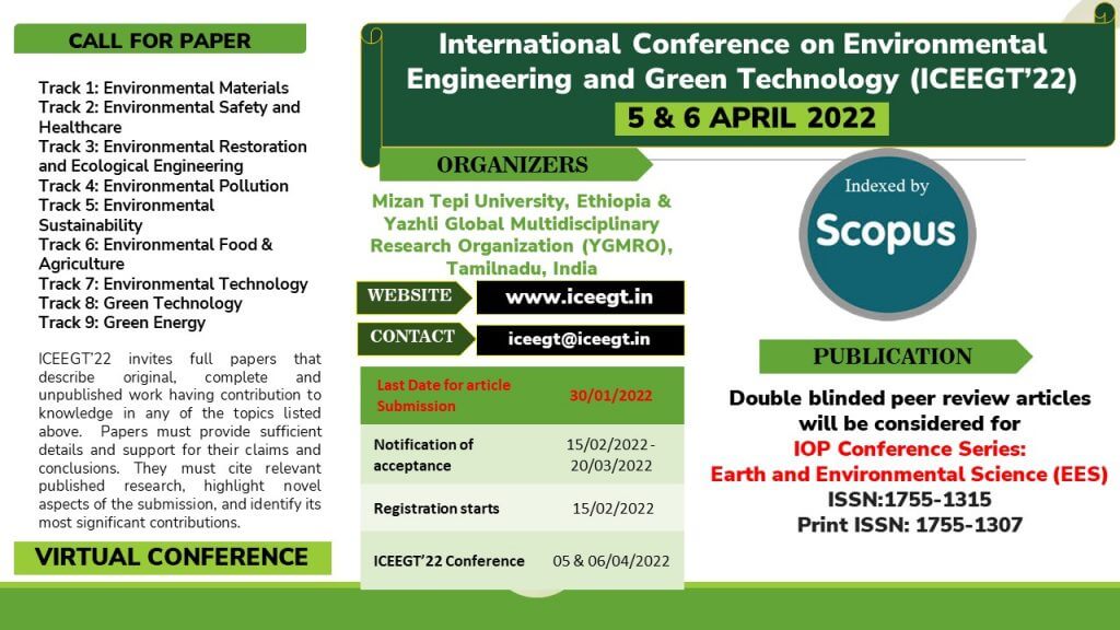Tomorrow begins the International Congress of Environmental Engineering and Green Technology (ICEEGT)