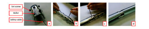 a) Guía modular boroscopia; b) Conexiones enter la guia;
 c) Guía de ajuste modular d) Conexión. Fuente  [2].