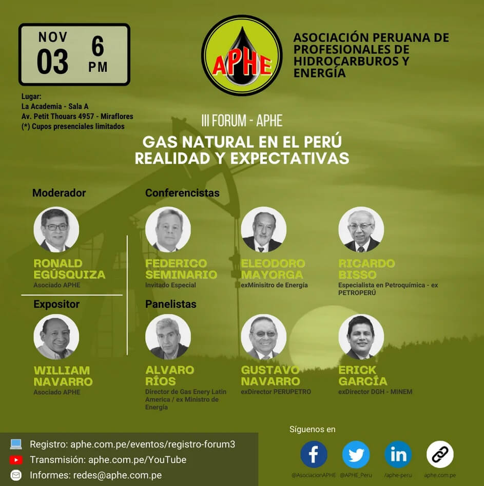 The III APHE Forum will analyze the situation of natural gas in Peru