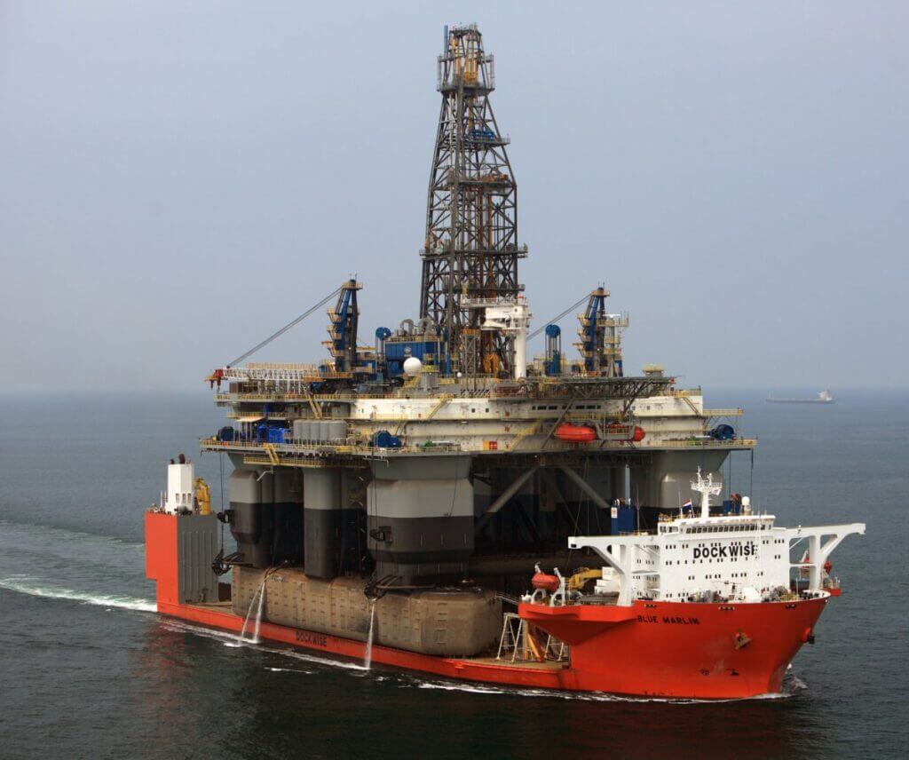 The colossal Blue Marlin ship transports oil rigs